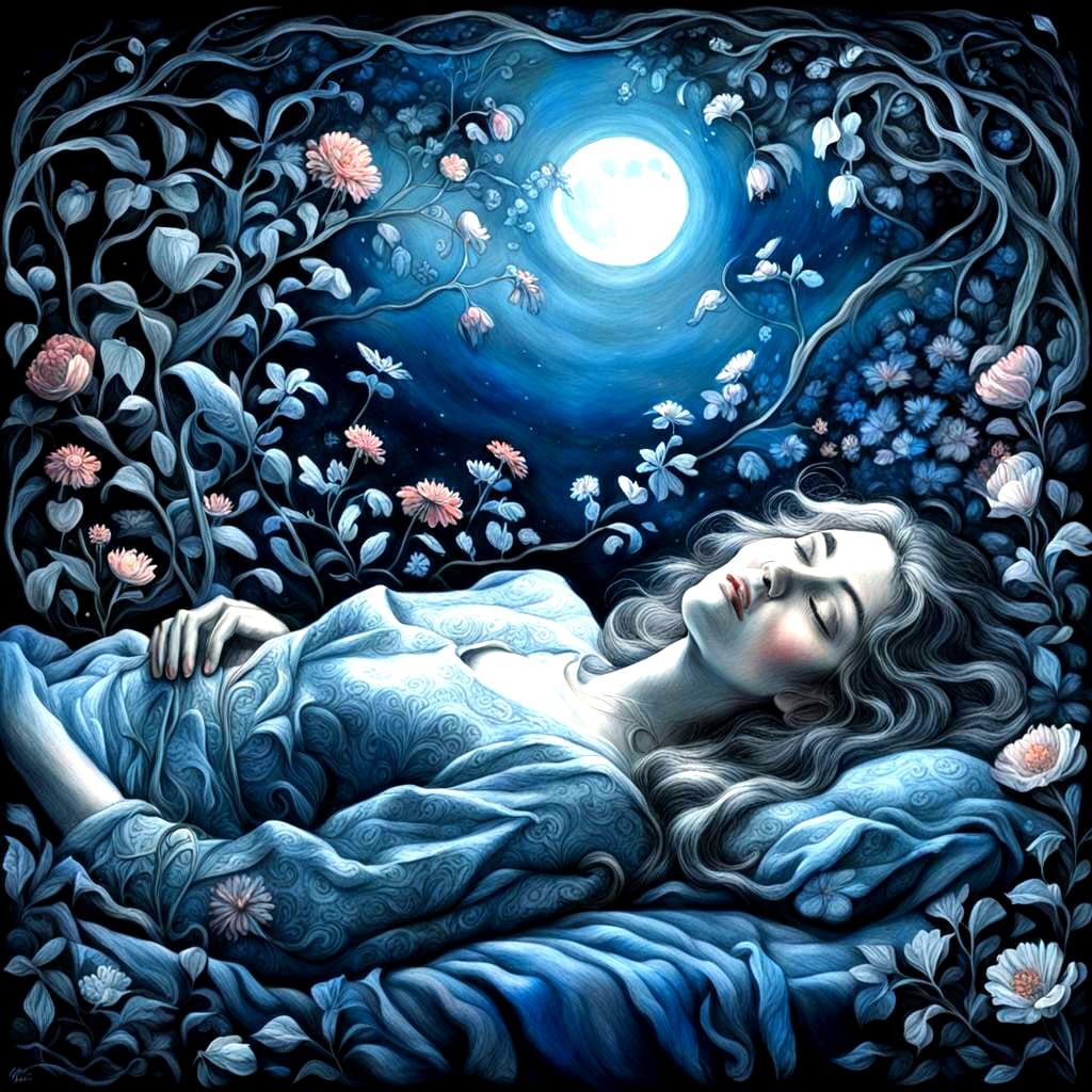 Dreamlike Lady in Whimsical Arthur Rackham Style