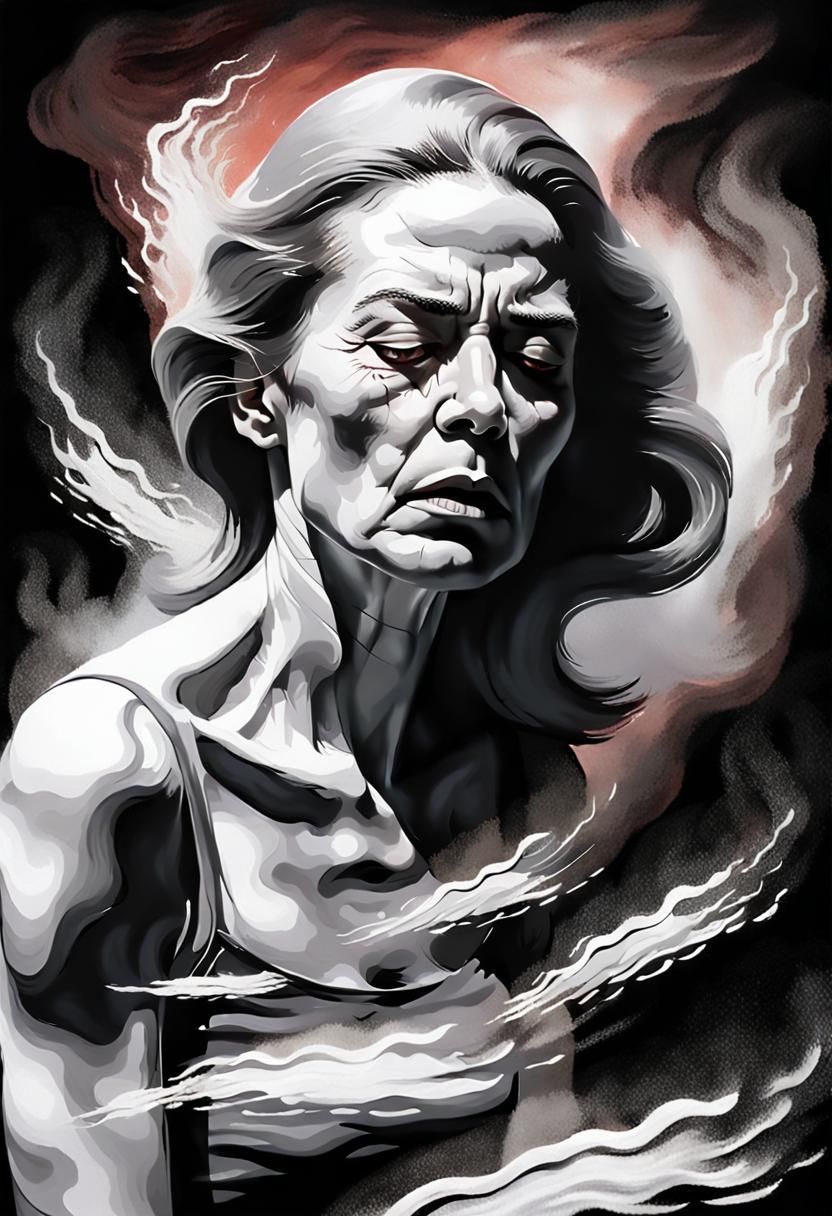 Minimalist Burgundy Portrait of a Woman Dissolving