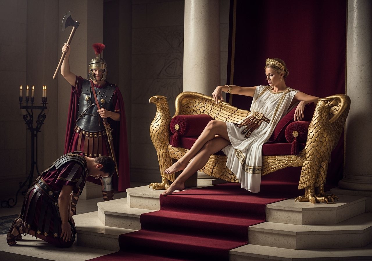 Roman Empress on Eagle Chaise Longue, Photorealistic Style