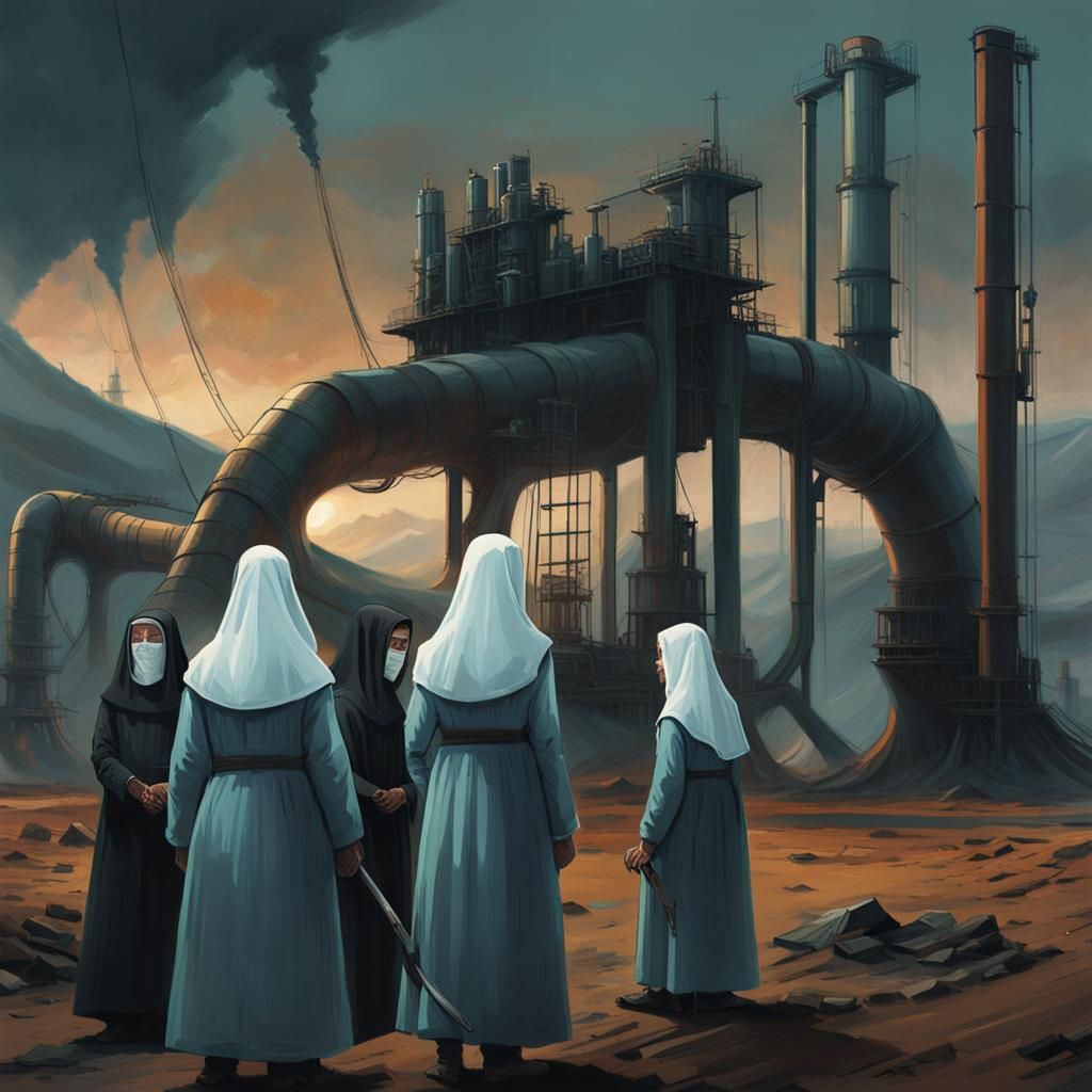 Nuns Operate Fracking Drill in Dystopian Landscape