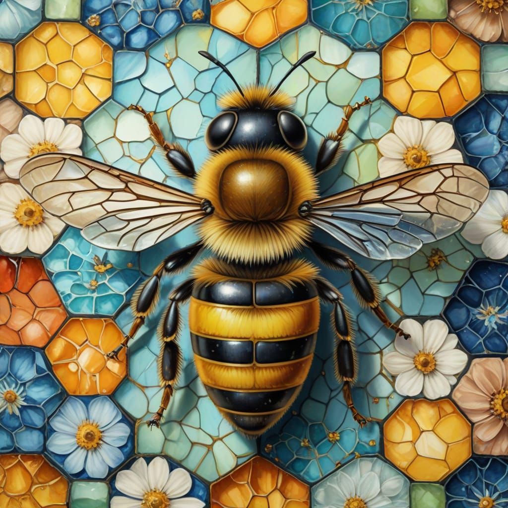 Gouache Masterpiece Bee Mosaic in Epic Impressionist Style