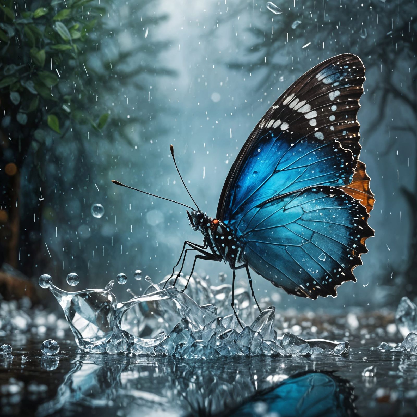 Icy Blue Water Butterfly: Hyperdetailed Digital Art