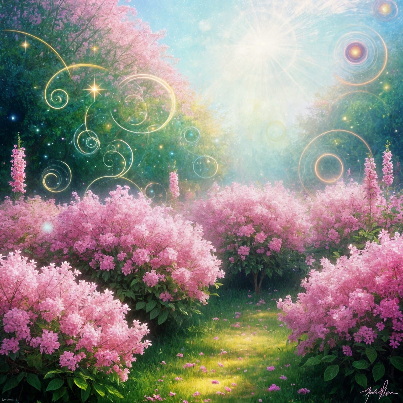 Ethereal Pink Flower Garden in Surreal Impressionism