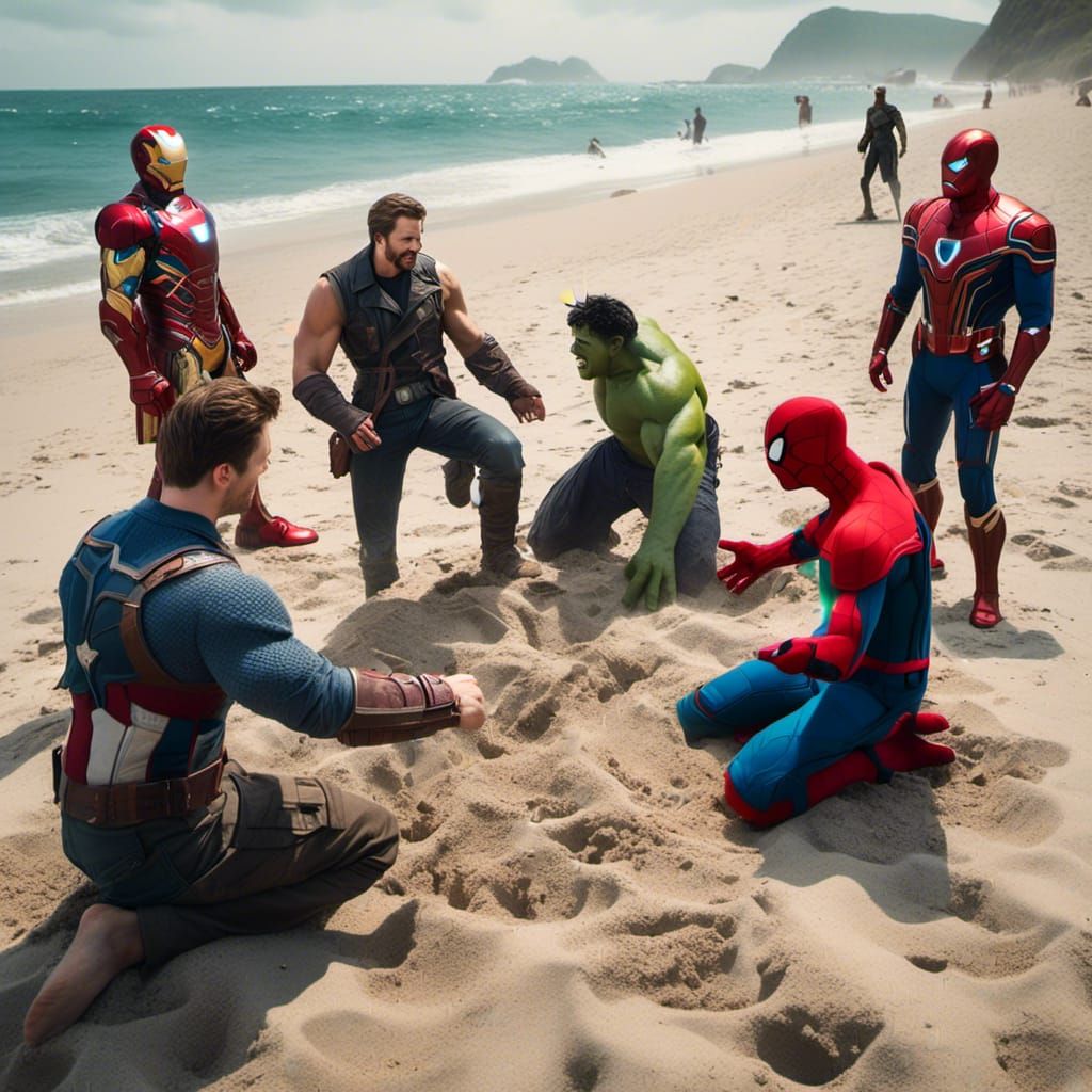 Marvel Superheroes Playing Games on the Beach