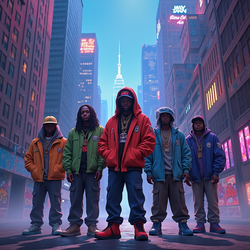 Hip-Hop Heroes in Vibrant Oblock Cityscape