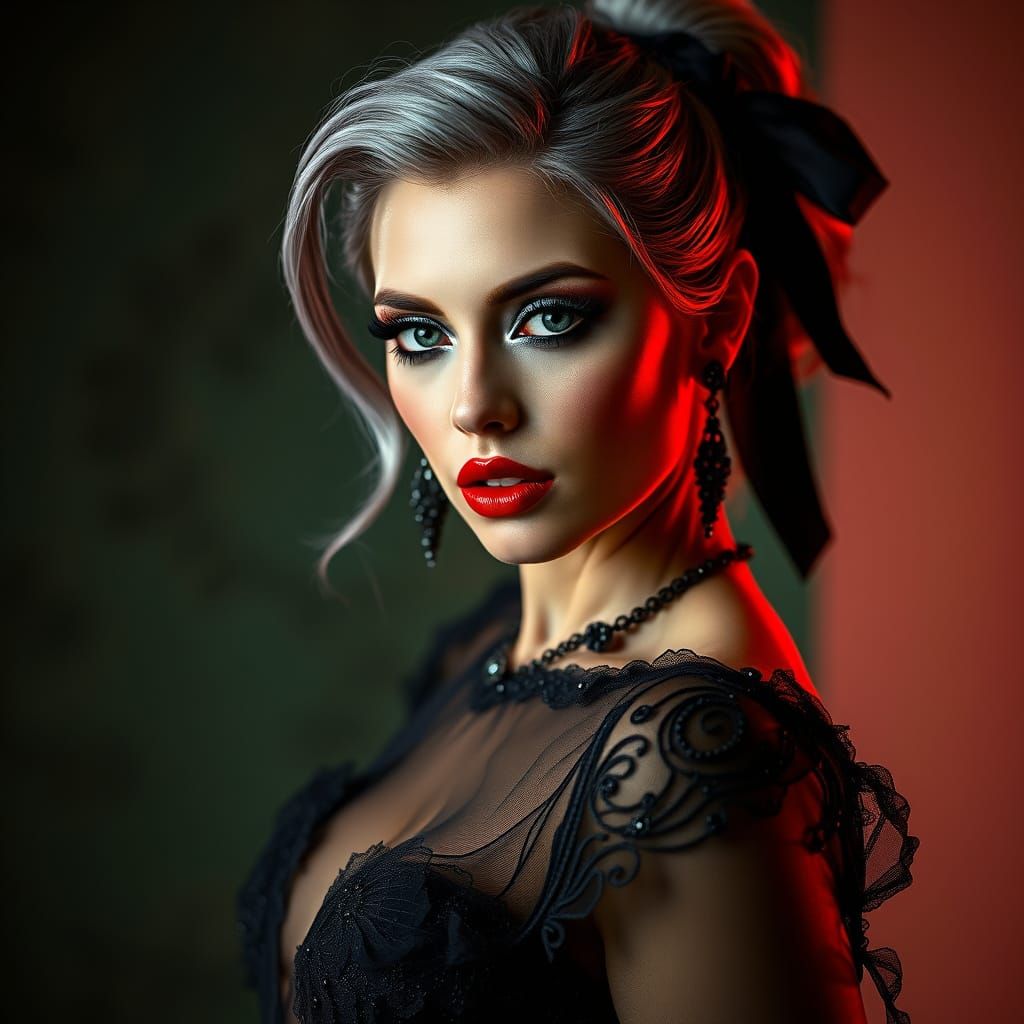 Seductress in Lavish Black Gown with Smoky Eyes