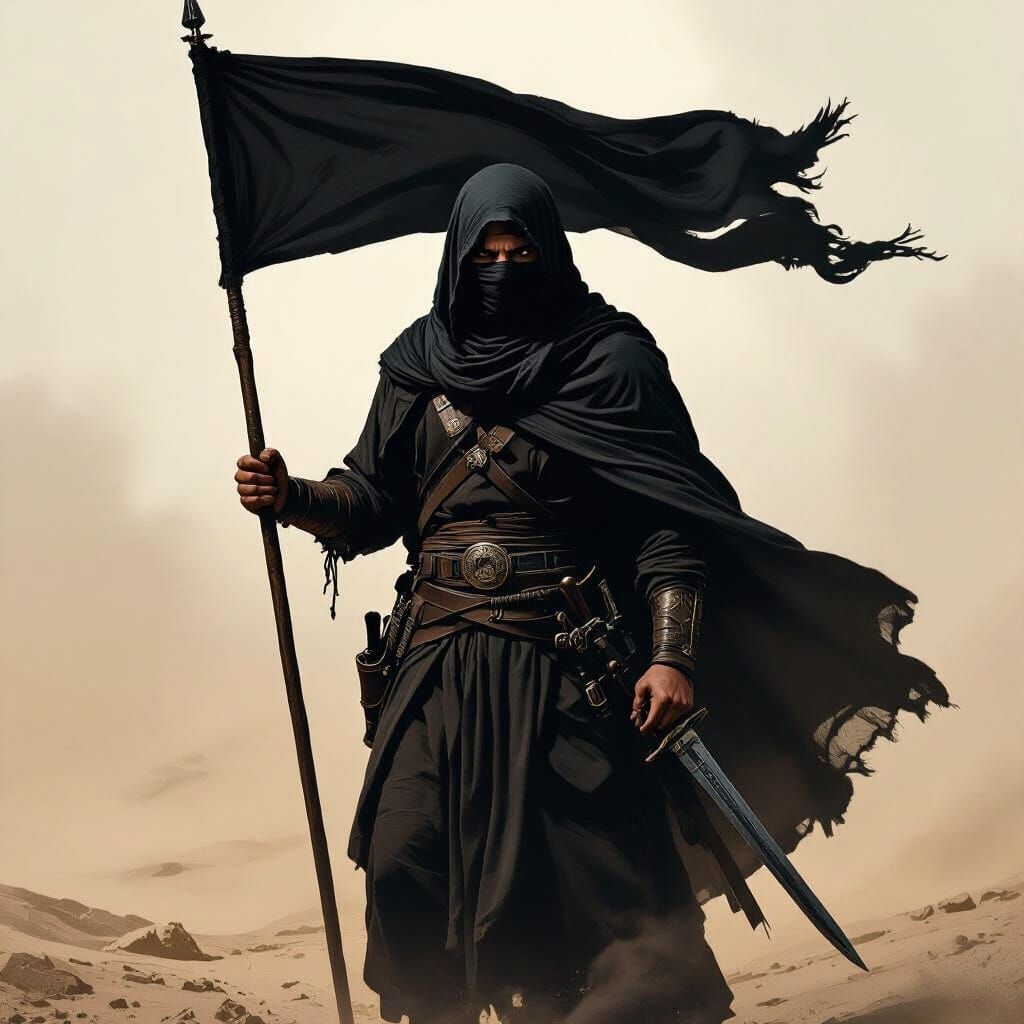 Mysterious Arab Warrior with Spear and Sword in Chiaroscuro ...