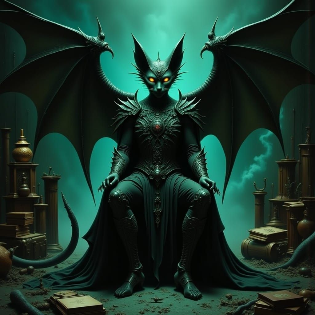 Mystical Feline in Gothic Biomechanical Style