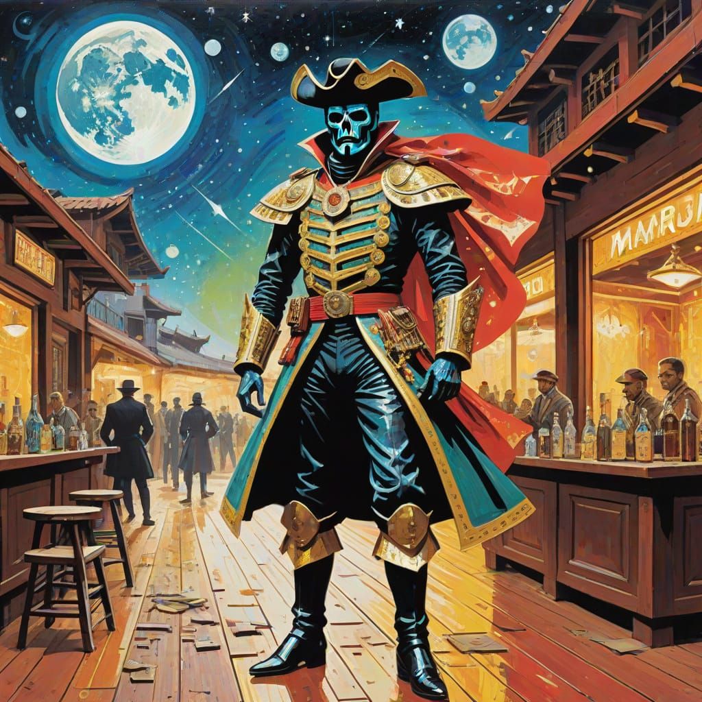 Majestic Cybernetic Matador in a Futuristic Tavern Scene