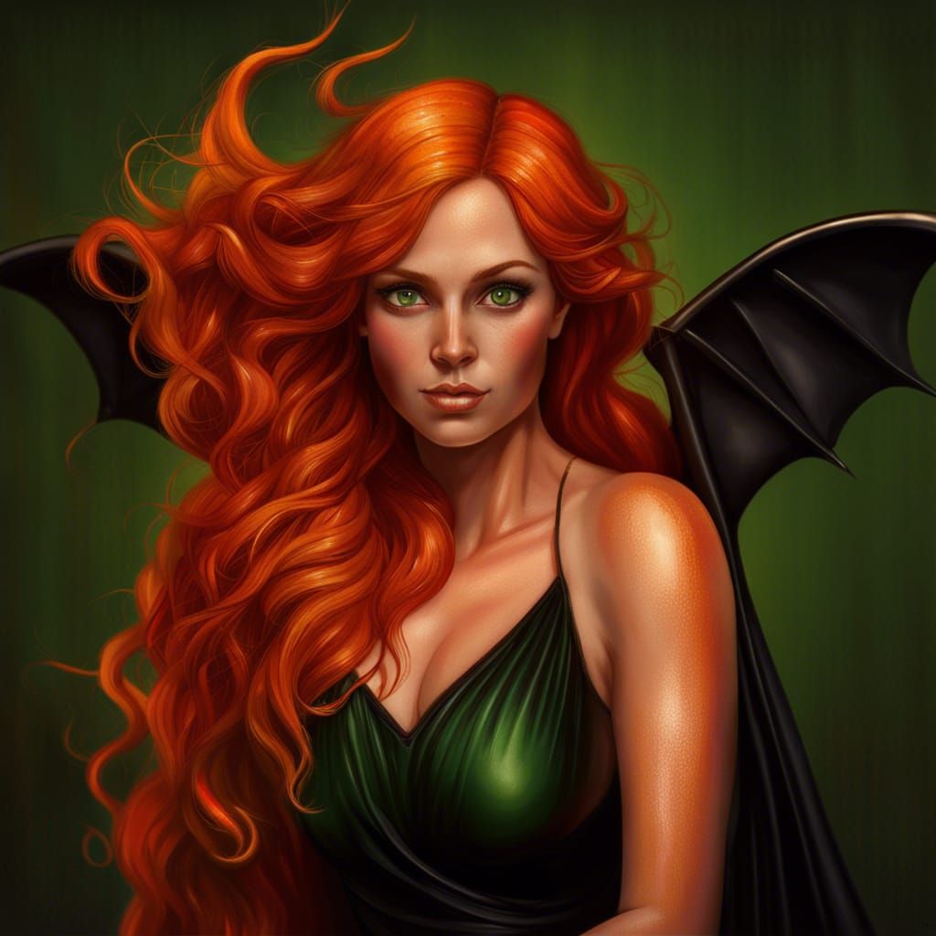 Hyperrealistic Portrait of an Orange-Skinned Demon Woman