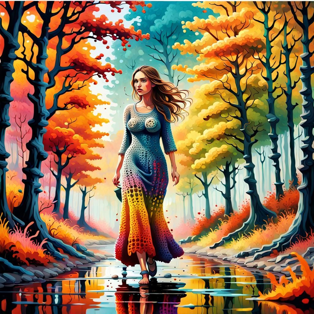 Autumn Forest Lady in Graffiti Art Style