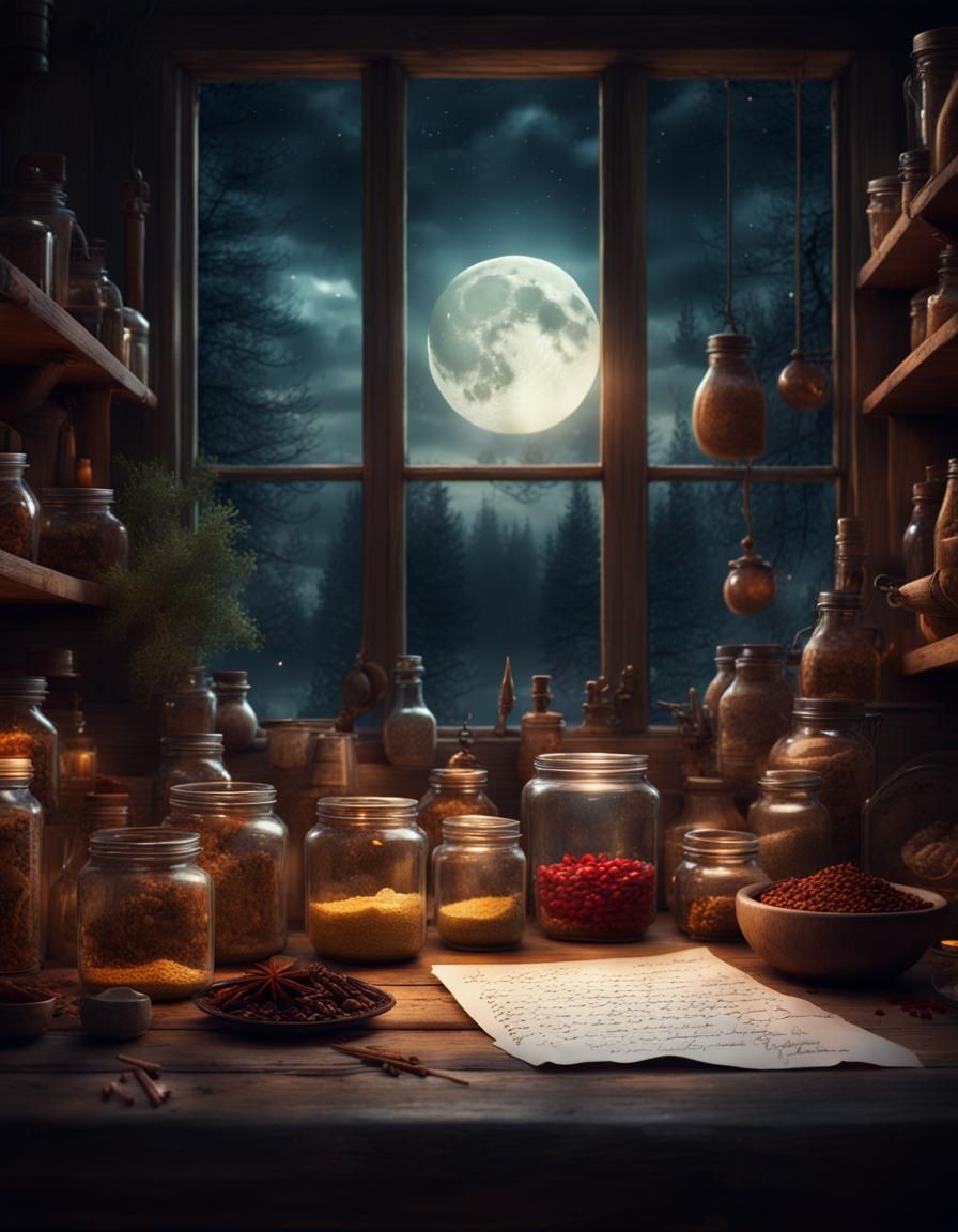 Fantasy Kitchen at Night: Handwritten Letter Scene