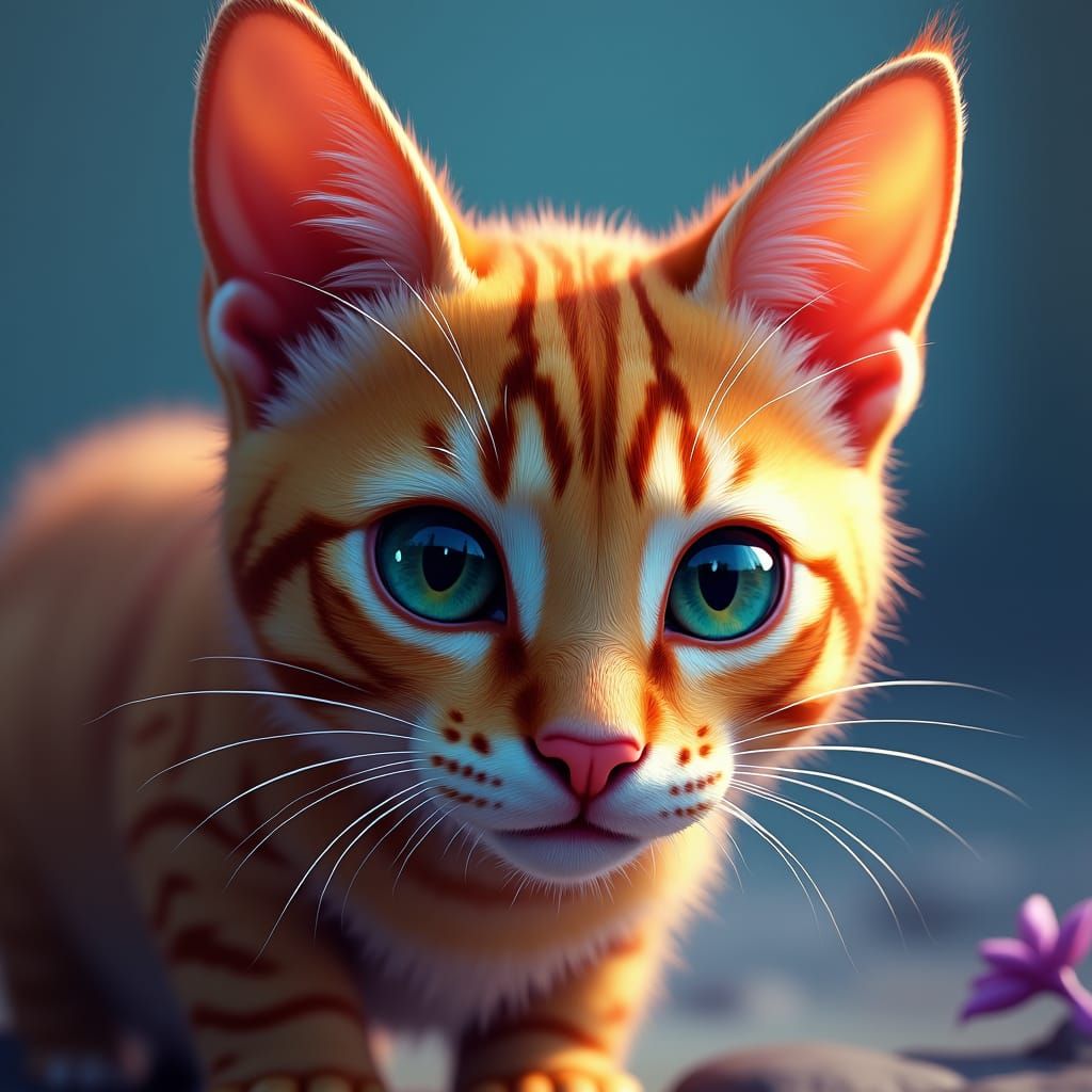 Bengal Kitten Sniffs Camera: Photorealistic Matte Painting
