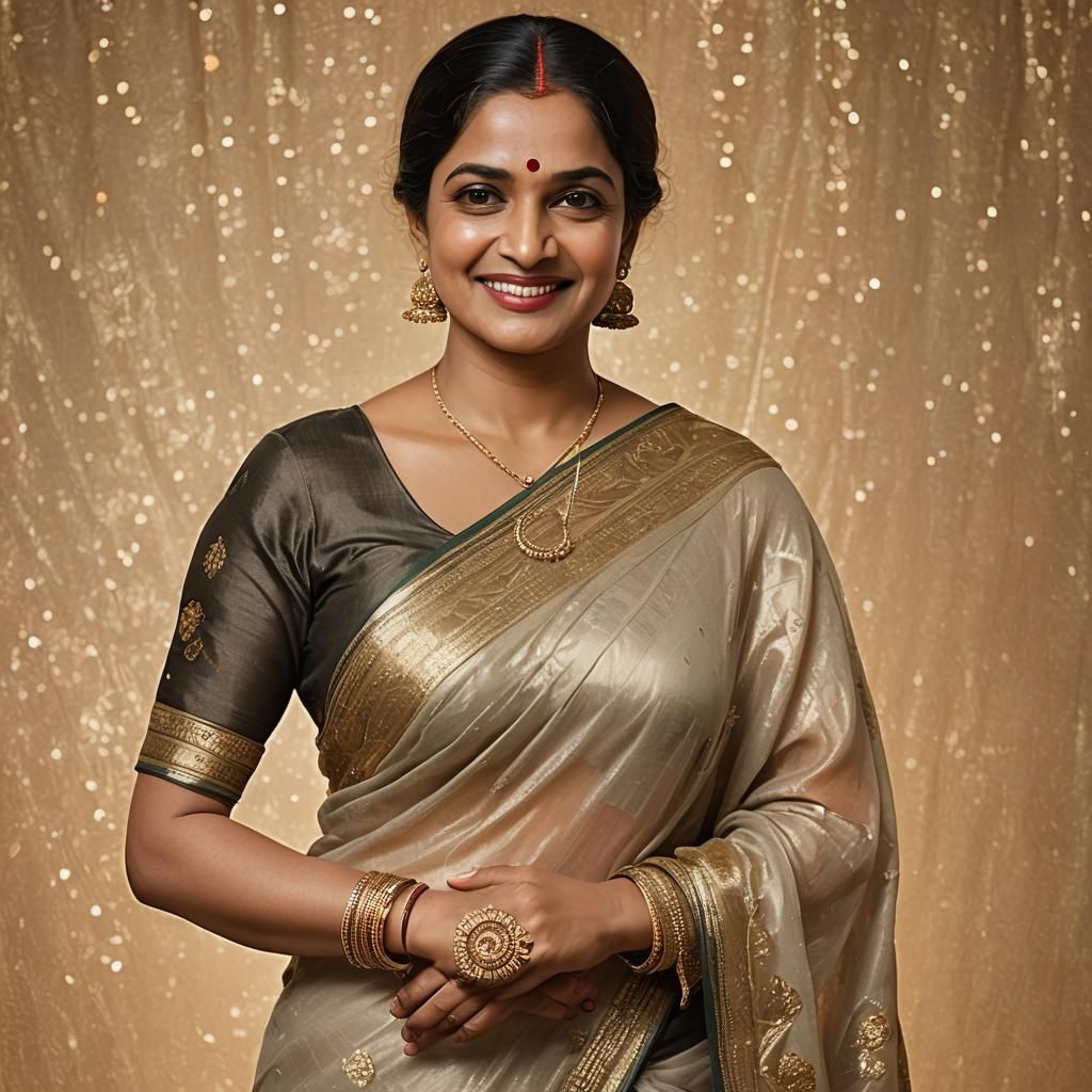 Elegant Woman in Saree, Hyperrealistic Portrait