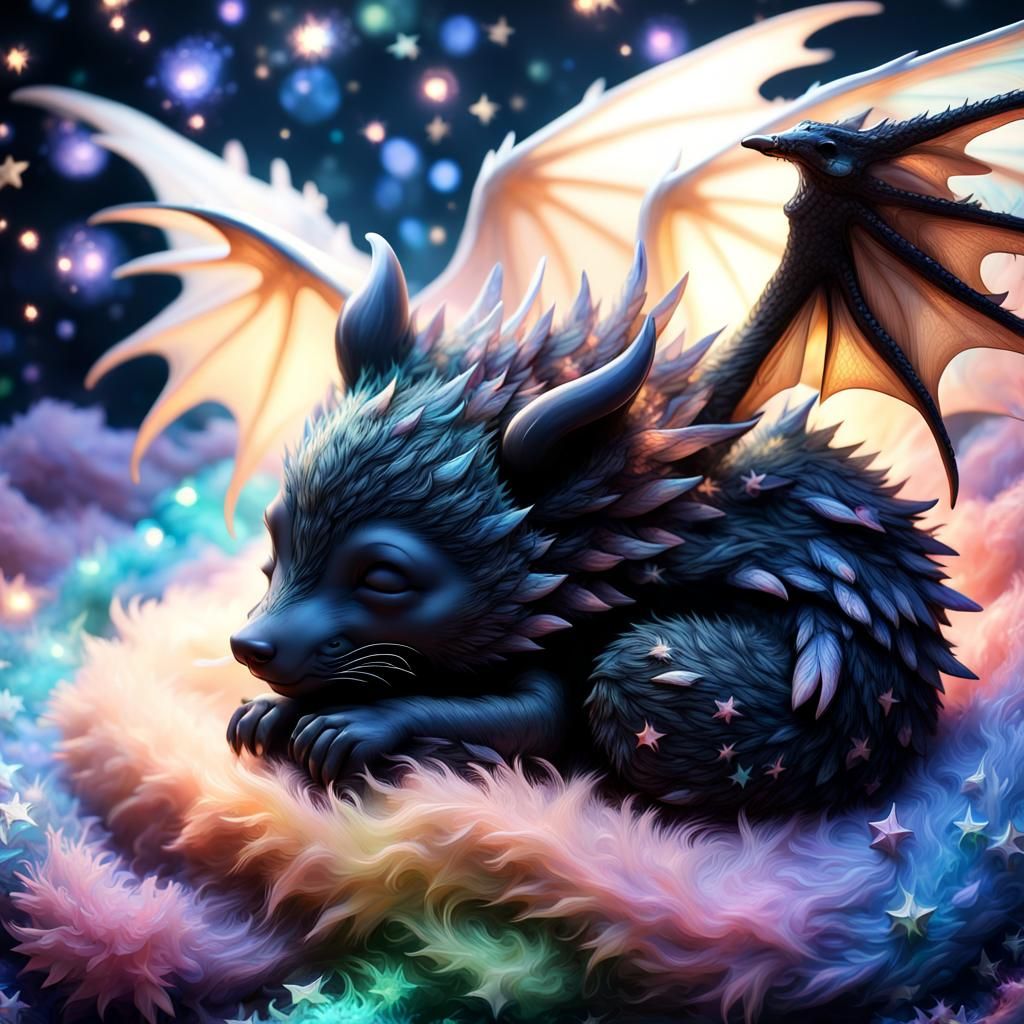 Sleeping Winged Bear Dragon in Fantasycore Style