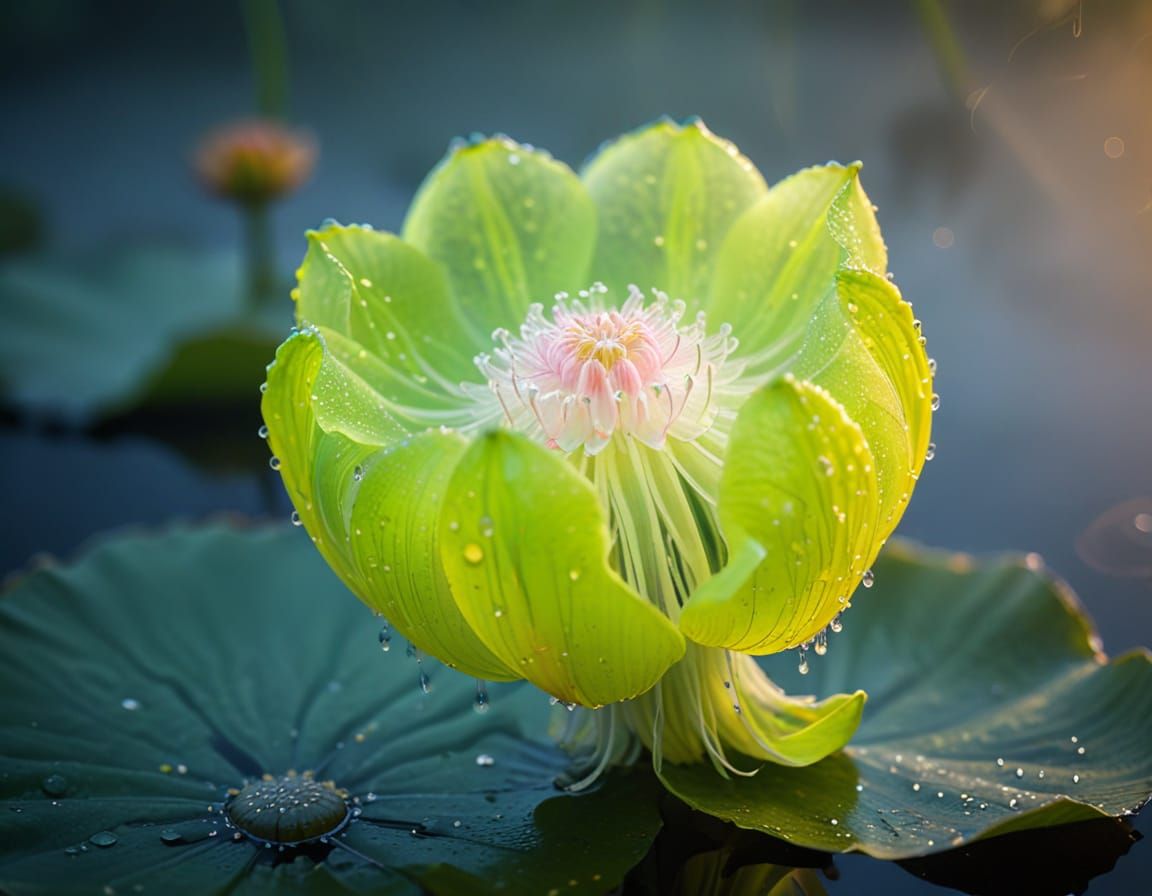Glowing Lotus-Jellyfish Hybrid in Microscopic Close-Up