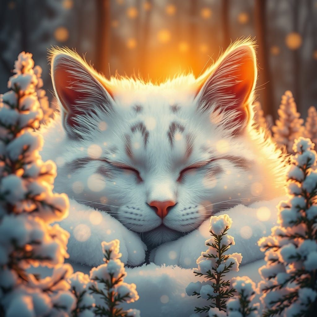 A Majestic Christmas Cat Made of Snow Clouds
