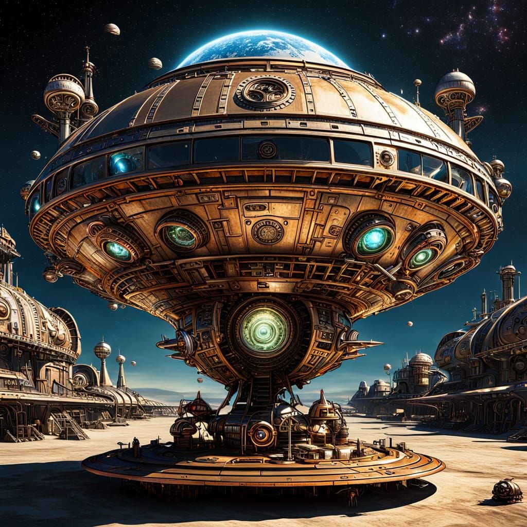 Steampunk Alien Spaceship with Intergalactic Circuitry