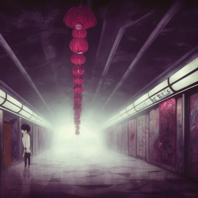 Vibrant Subway Station Illustration in Sinister Style