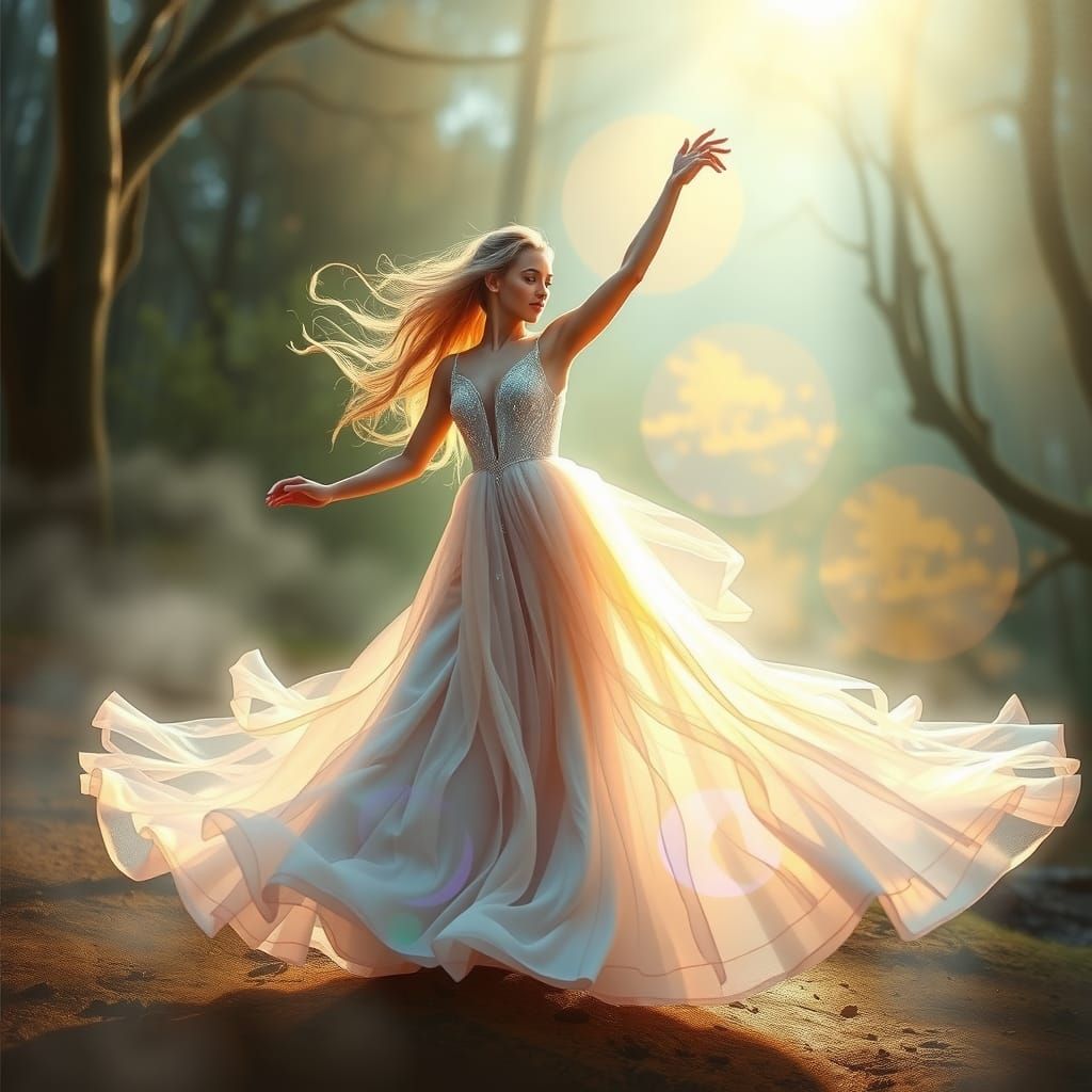Ethereal Dancer in Woodland Setting as Fantasy Art
