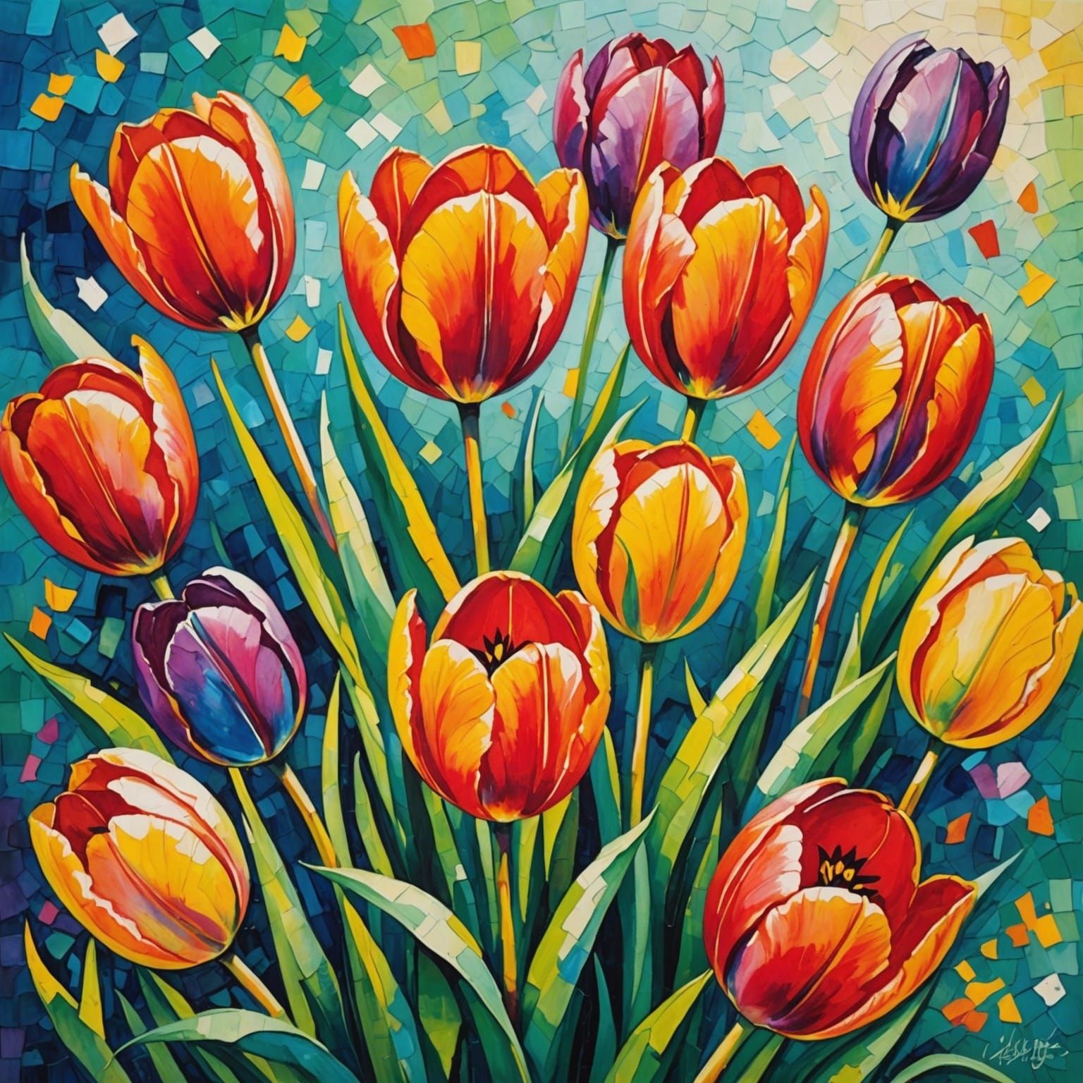 Watercolor Tulips in Expressionist Style