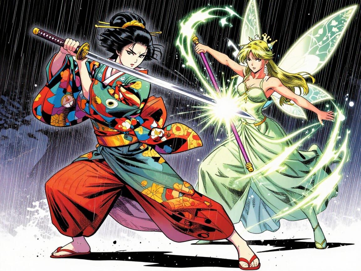 Geisha vs Fairy Princess Comic Book Battle