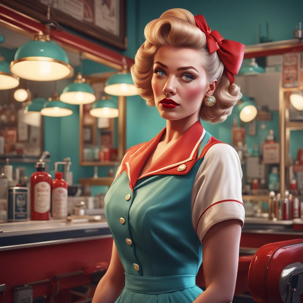1950s Pin-Up Model Portrait in Barber Shop