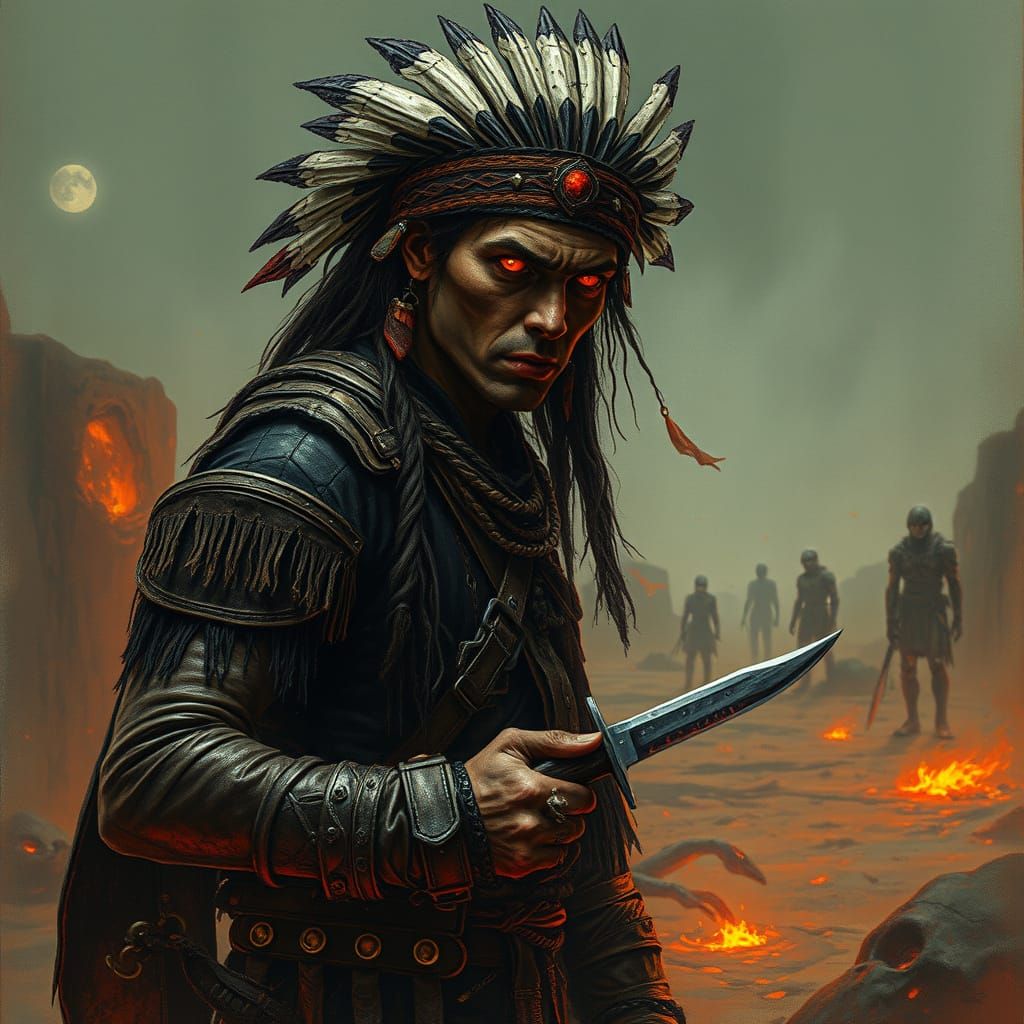 Native American Vampire Shaman vs Aliens: Dark Fantasy Art