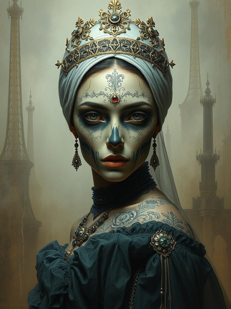 Eerie Dystopian Bridesmaid Portrait in Grimdark Style