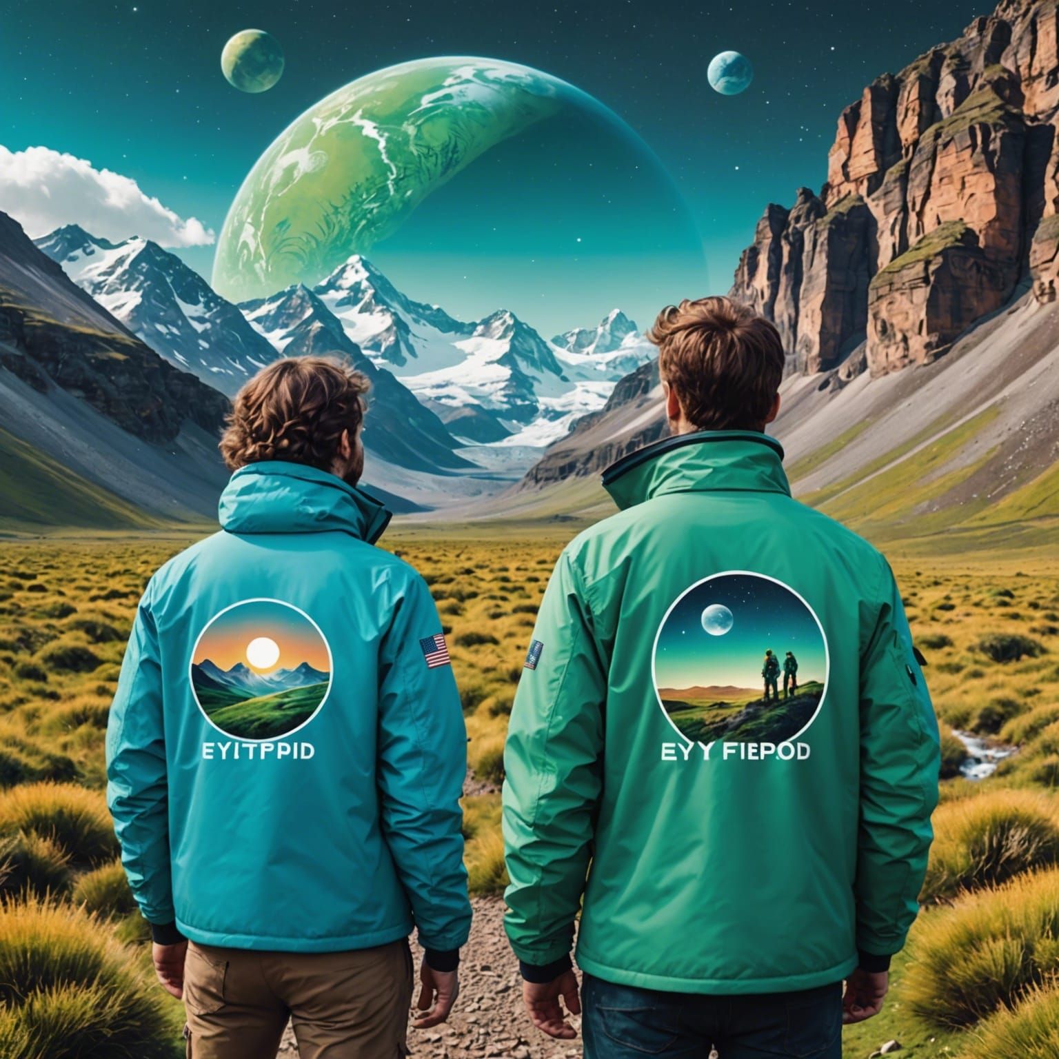 Vibrant Alien Landscape with Intrepid Explorers