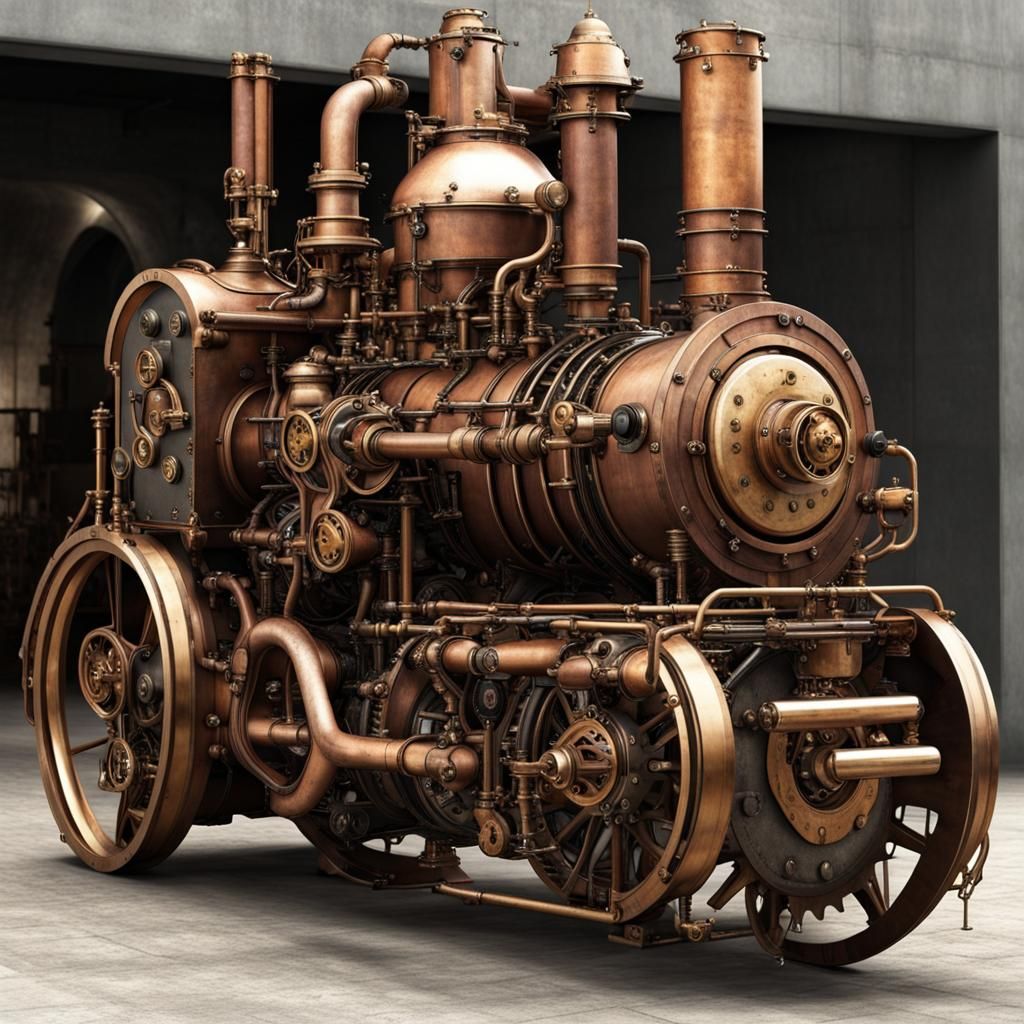 Detailed Steampunk Engine Illustration