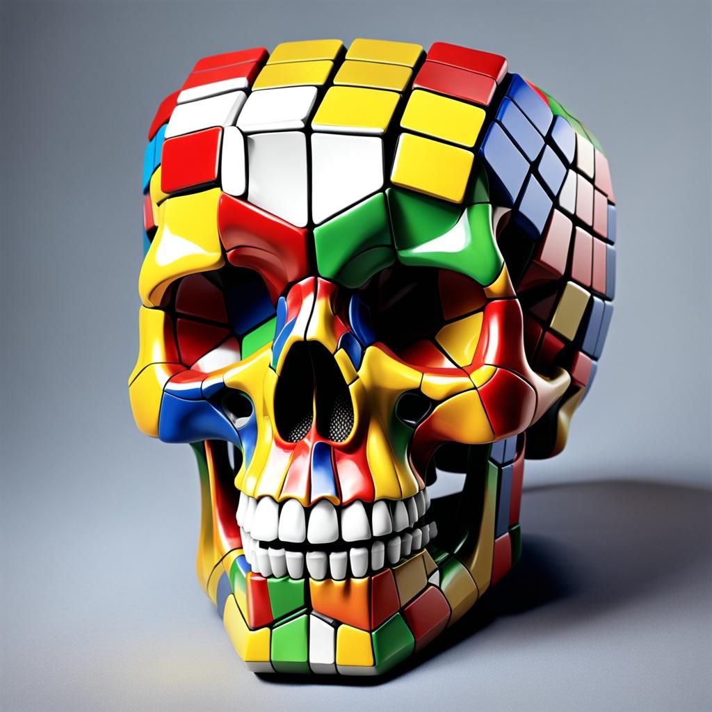Rubik's Cube Skull: A Realistic Mosaic