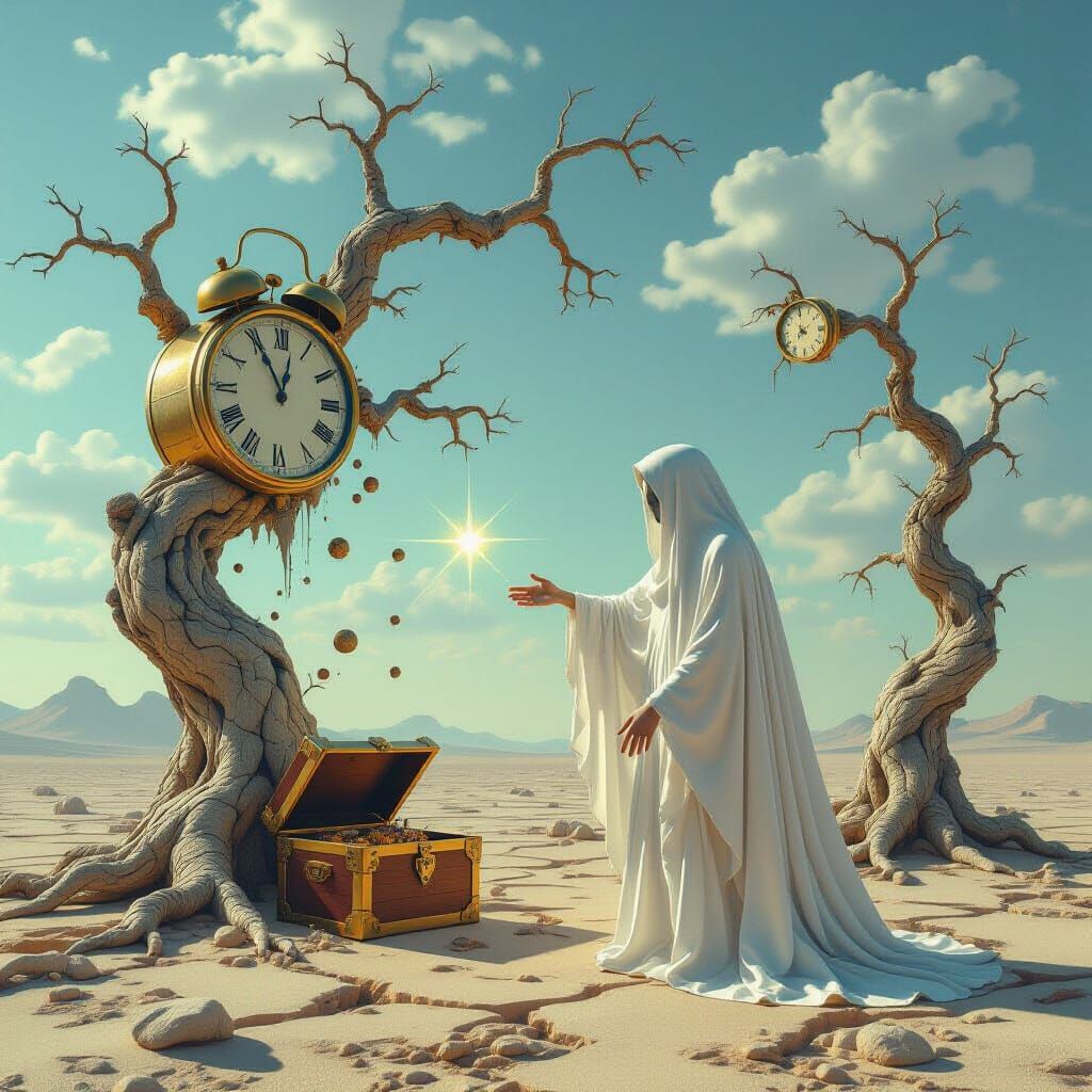 Surreal Dreamscape: Fractured Time with Melting Clocks