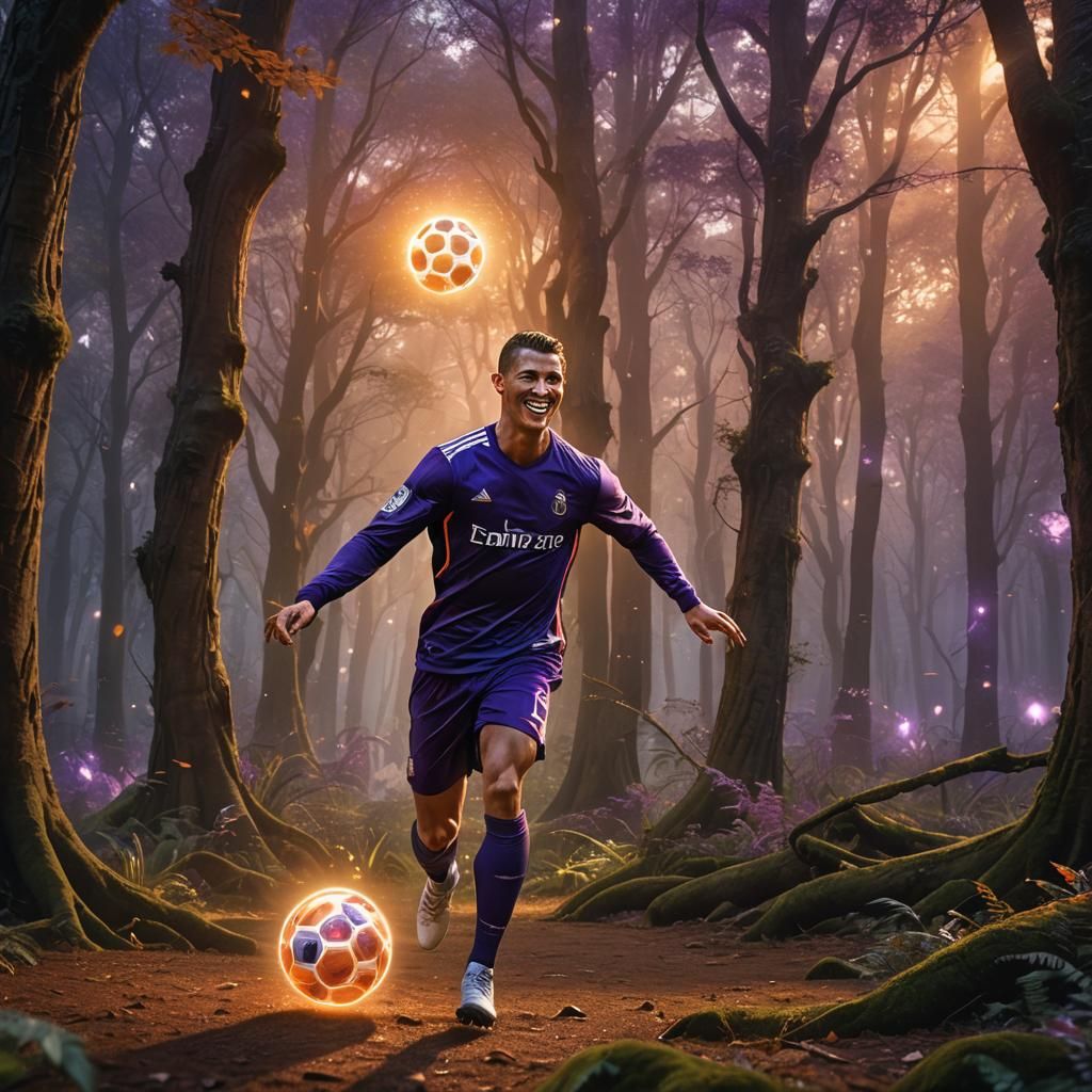 Cristiano Ronaldo Plays Soccer in Mystical Forest