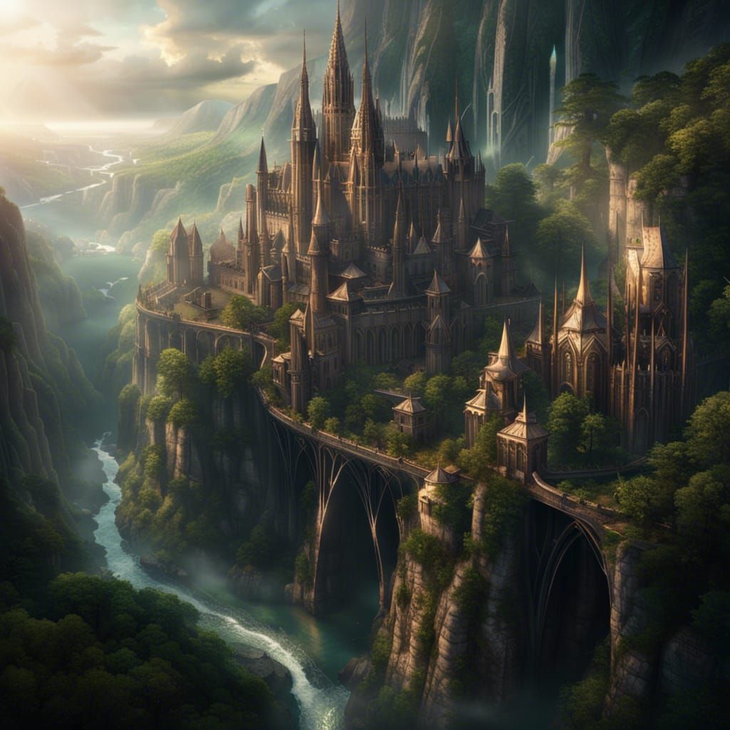 Elven City with Towers Overlooking Forest