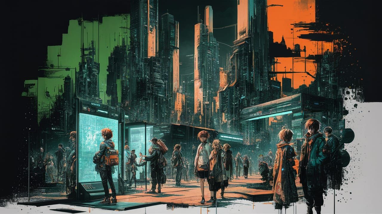 Futuristic Anime Cyberpunk Cityscape with Bold Colors