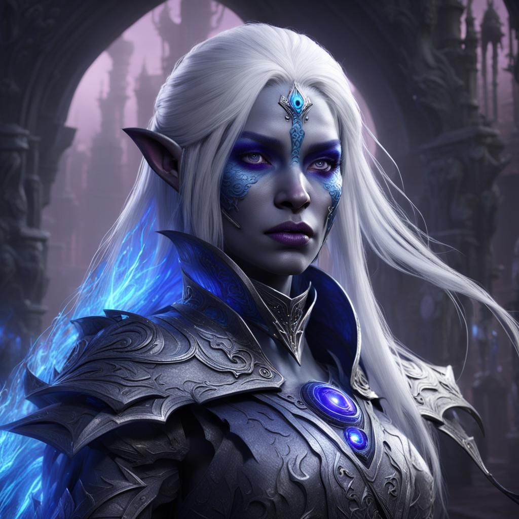 Detailed Female Drow Concept Art in 8k