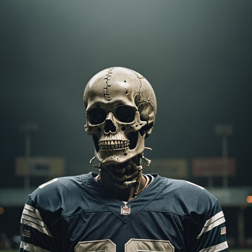 Eerie Skeleton in American Football Jersey