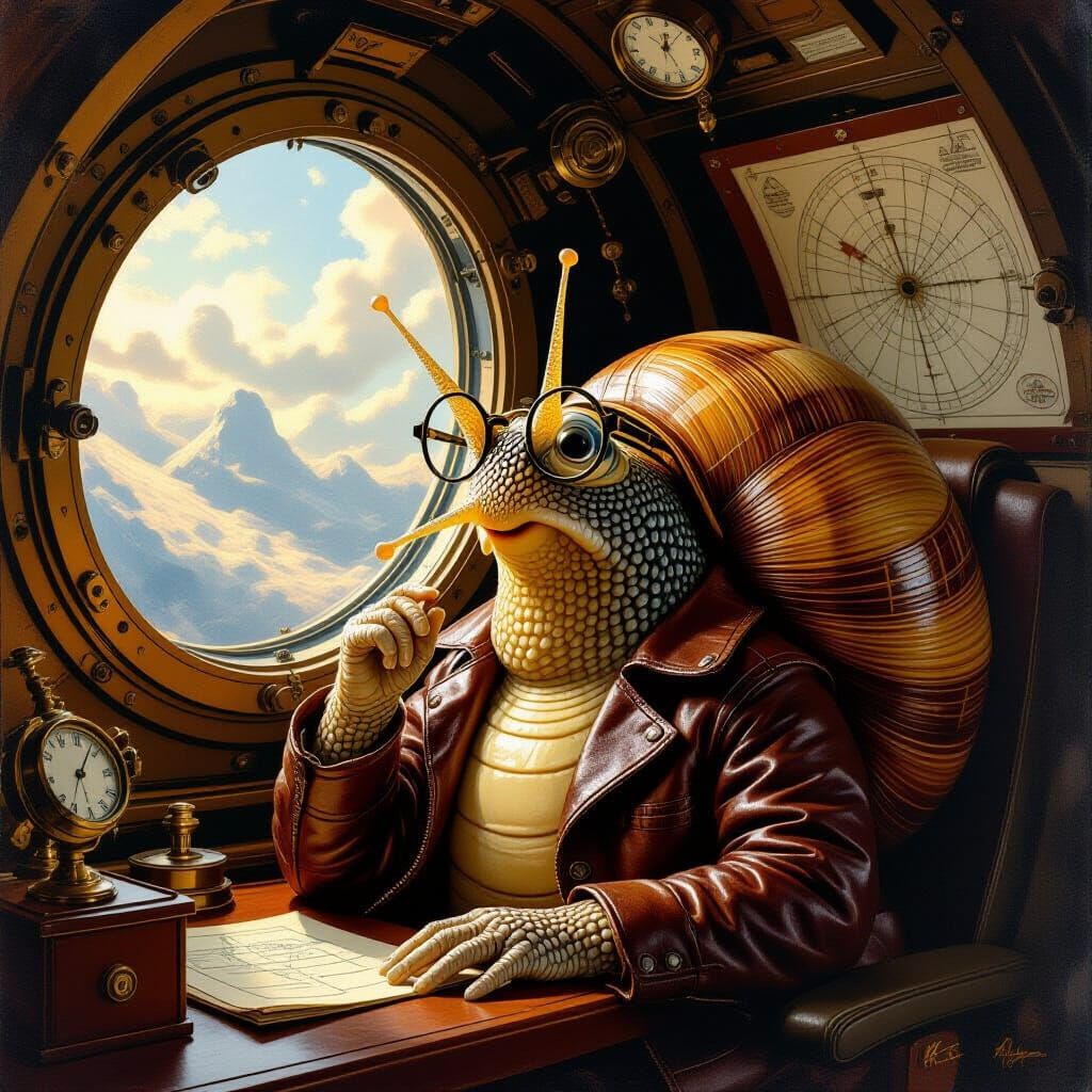 Wise Old Snail Contemplates Universe in Spaceship
