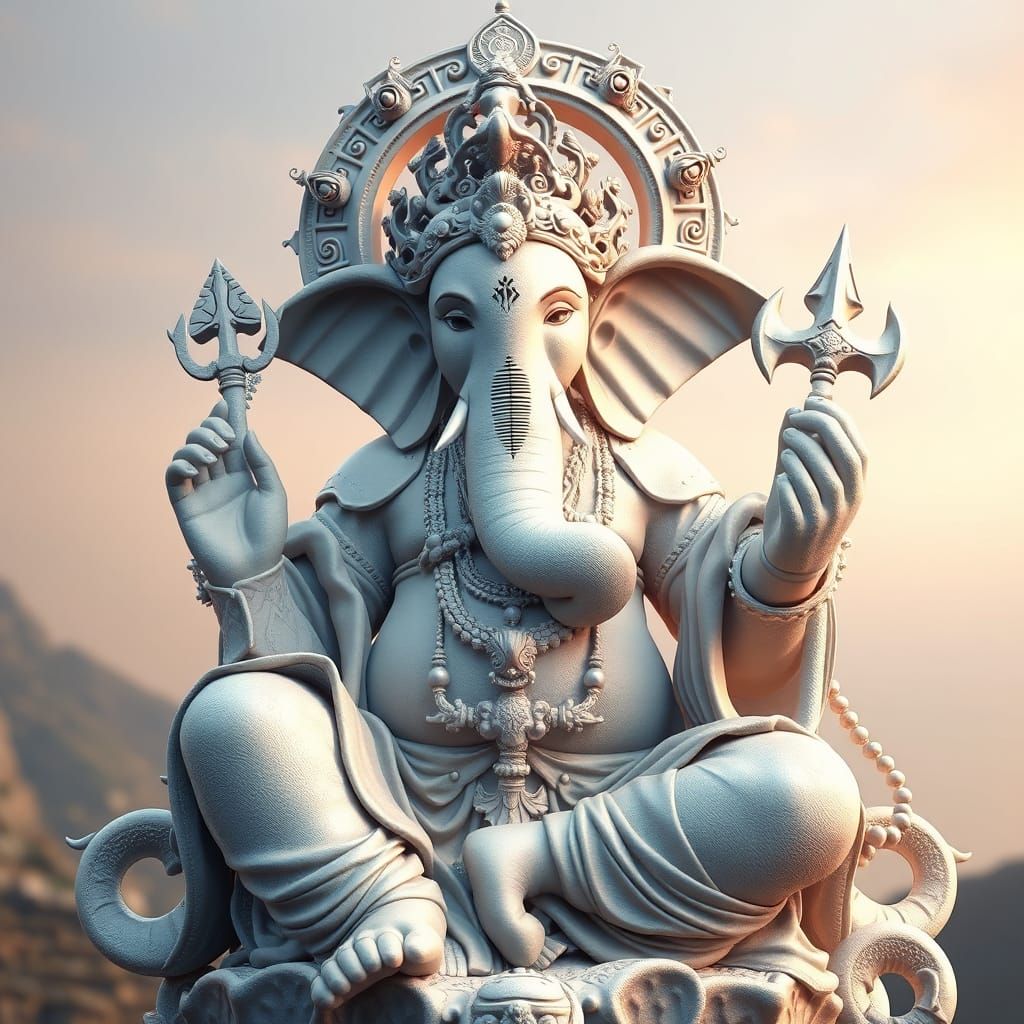 Ganesh Statue in Vibrant Anime Style