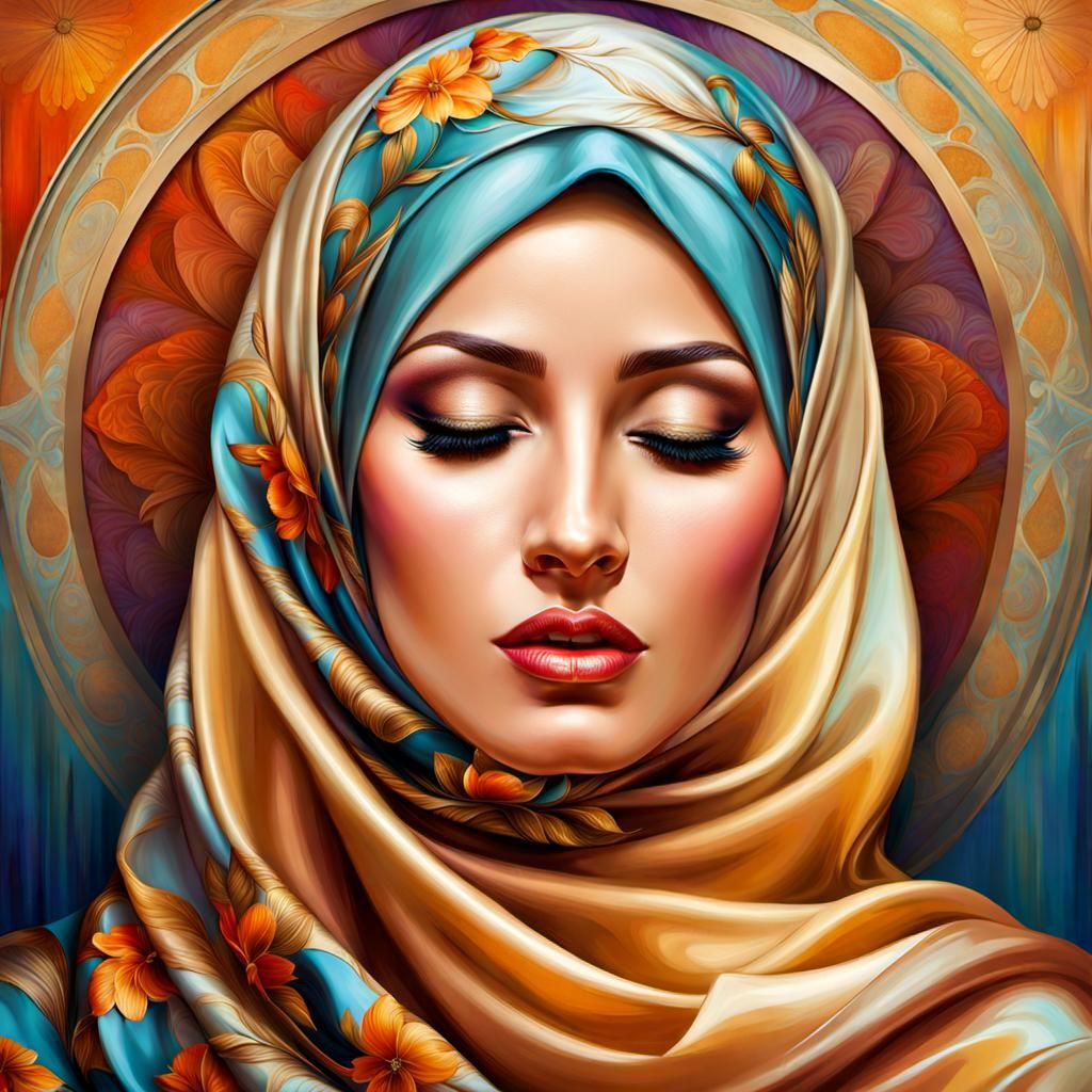 Confident Hijabi Woman in Art Nouveau Style