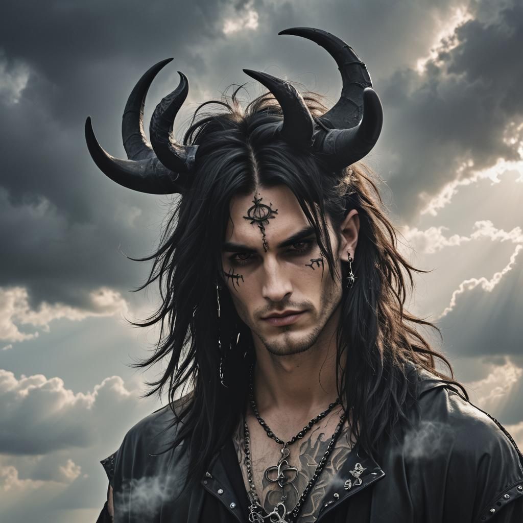 Gothic Man with Horns in Divine Sunshine