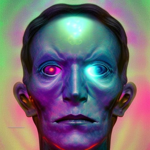 Thanatos: Holographic Astral Illustration in Mixed Media