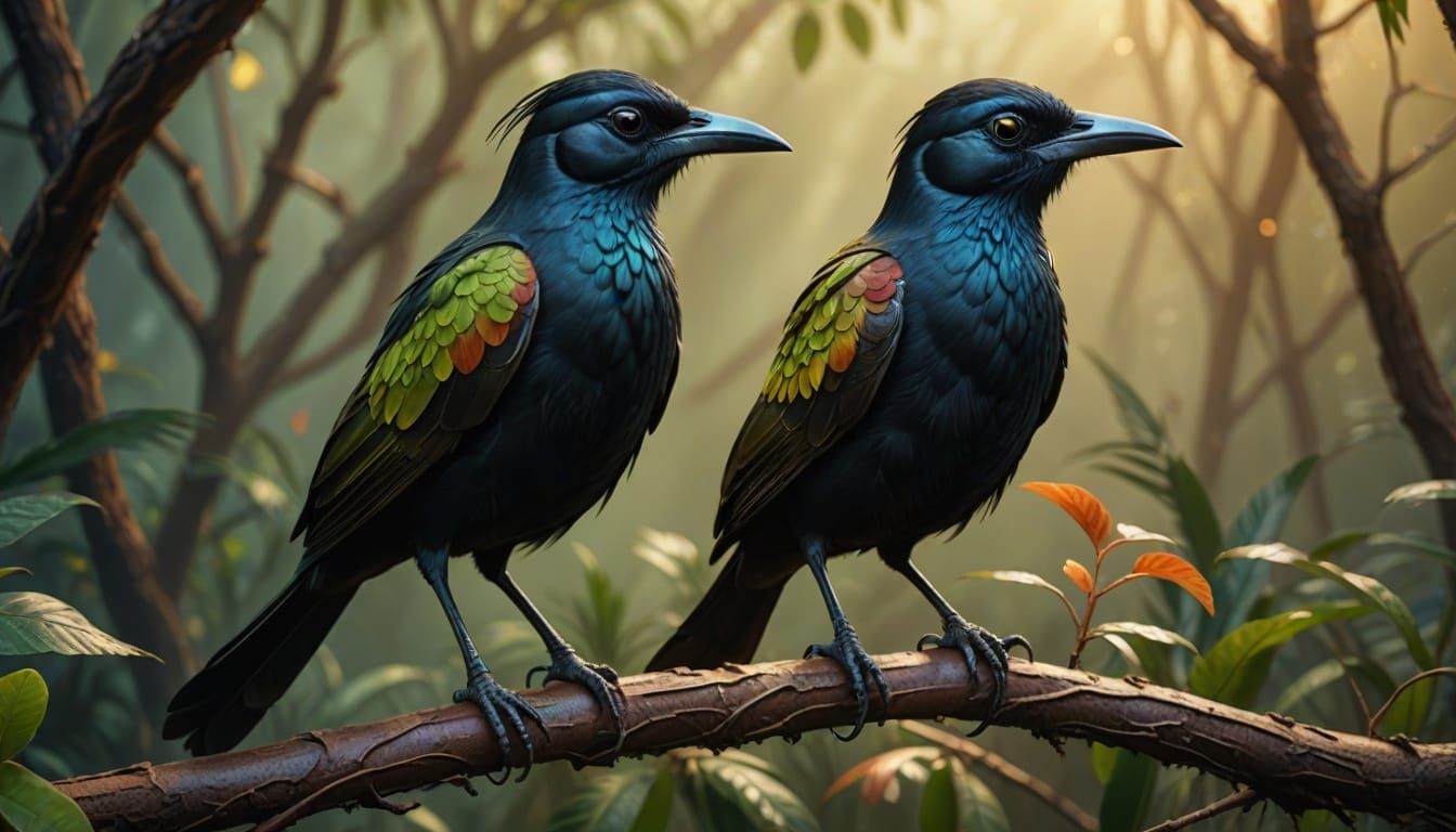 Hyperrealistic Western Whipbird on Branch in Misty Light