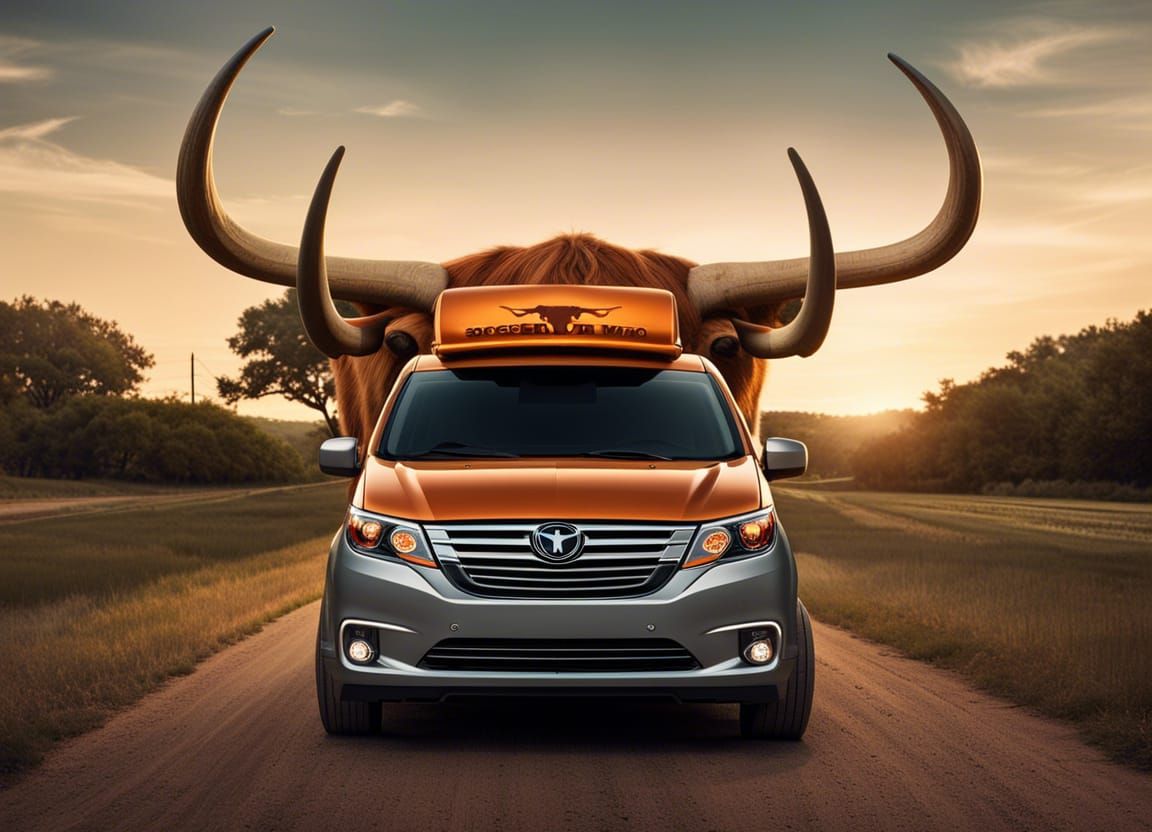 Texas Longhorn Minivan Monster Truck on City Streets