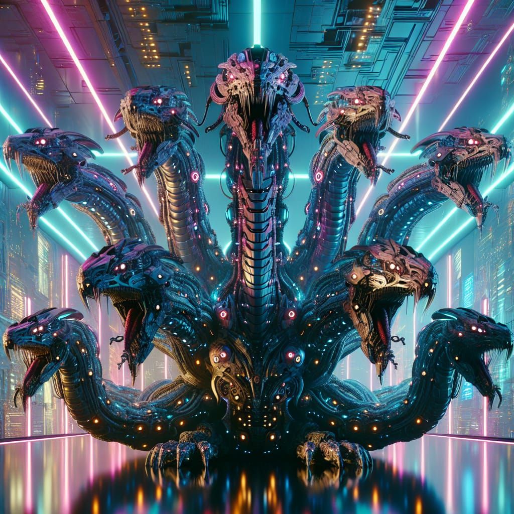 Cybernetic Hydra Confronts Cyberpunk Future