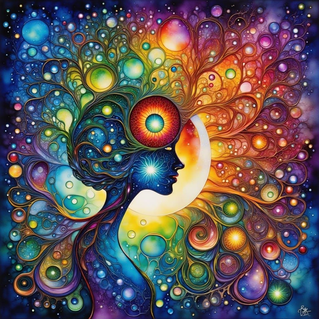 Abstract Yin Yang Symbols in Rainbow Alcohol Ink