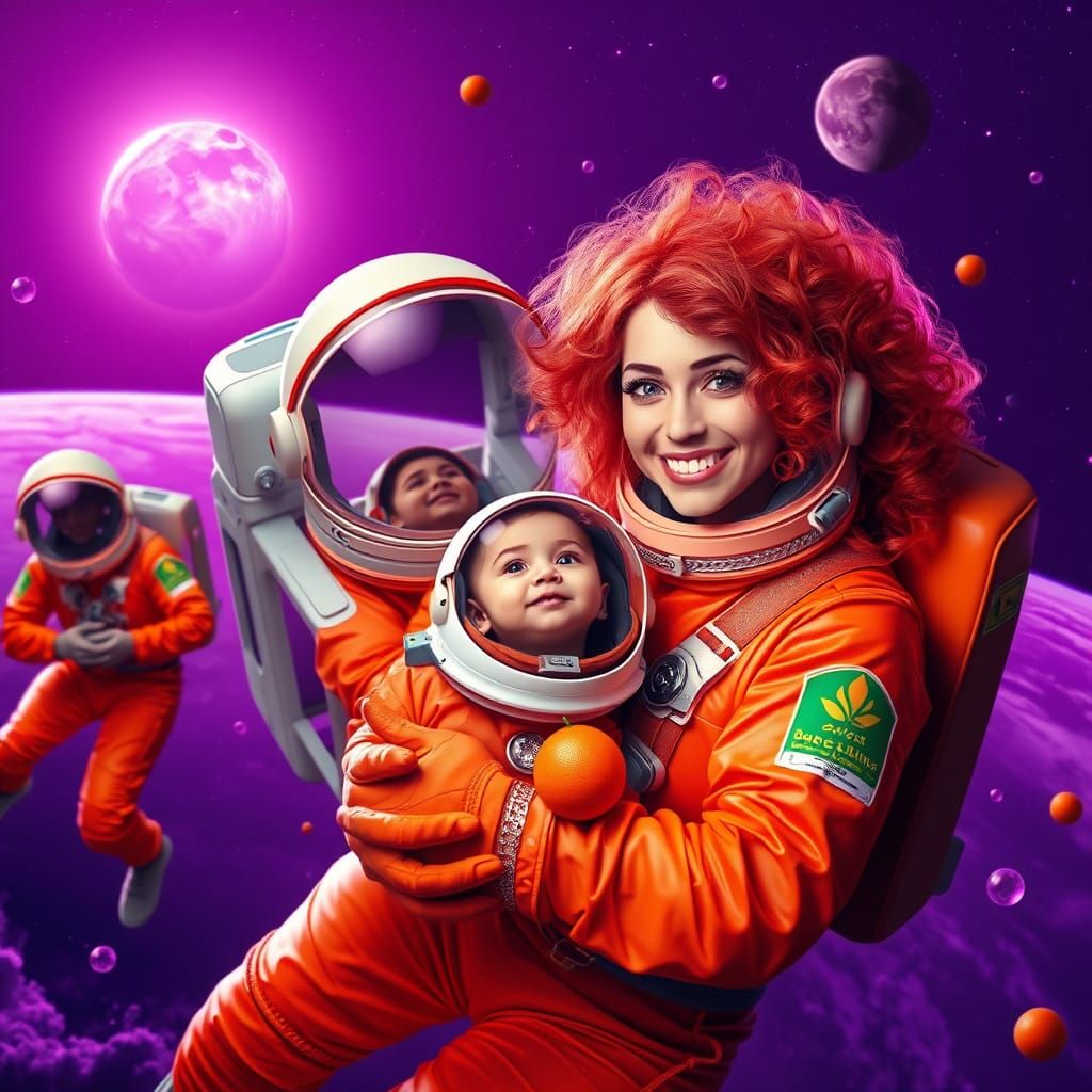 Cosmic Explorers in Vibrant Purple Universe