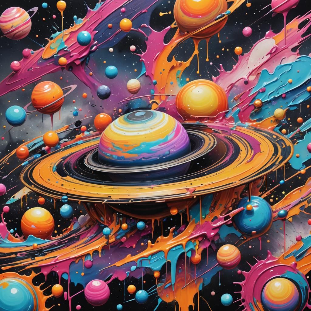 Whimsical Saturn Graffiti Art in Street Style