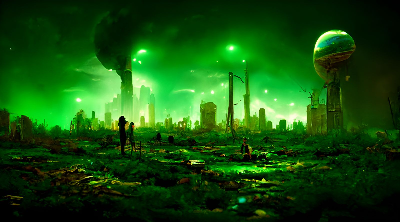 Apocalyptic Green Landscape in Digital Art Style